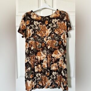 Carole Little Vintage Brown and Orange Floral T-Shirt Dress Size 12